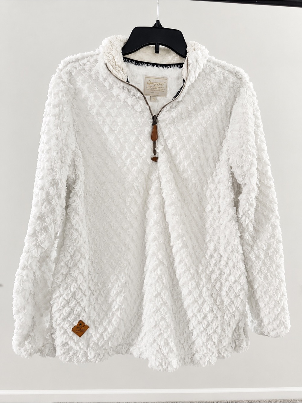 Simply Southern Plush White Teddy Quarter-Zip Jacket - Picture 5 of 5
